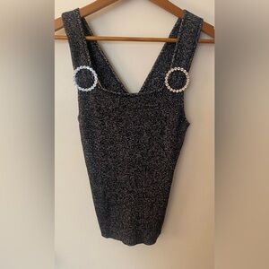 BAR III.. WOMENS Elegant Black Sleeveless Top with Rhinestone Accents